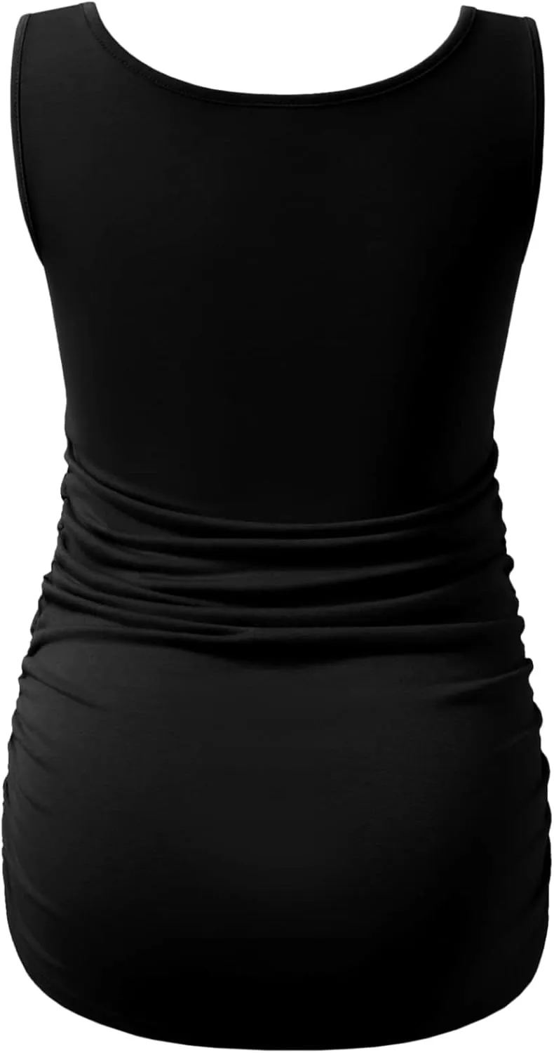 Maternity Tank Tops for Women Ruched Sleeveless Basic Tops Maternity Shirt Vest Pregnancy Tee