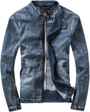 Men Denim Jackets Slim Fits Motocycle Denim Top Zipper Pocket Jean Outerwear