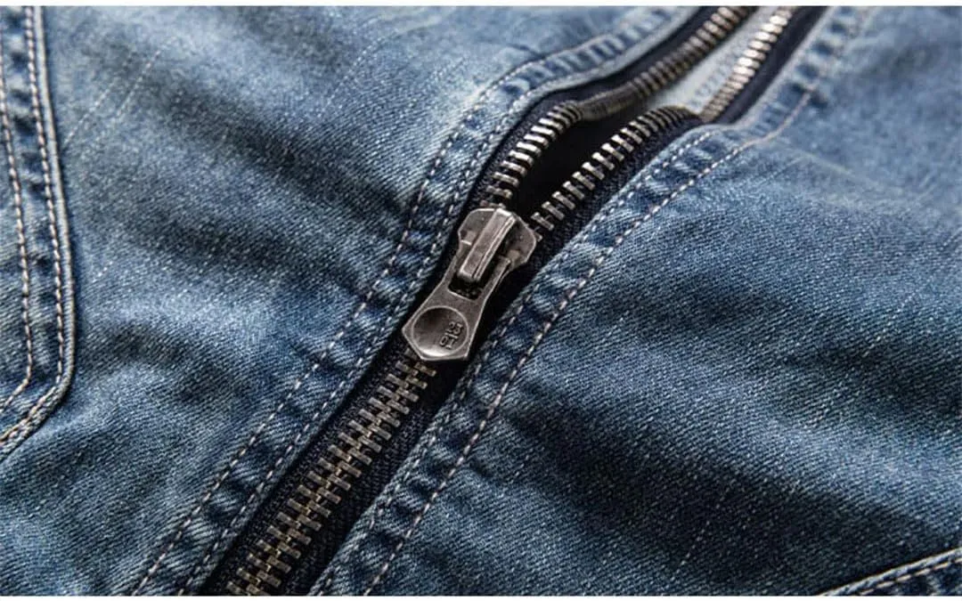 Men Denim Jackets Slim Fits Motocycle Denim Top Zipper Pocket Jean Outerwear