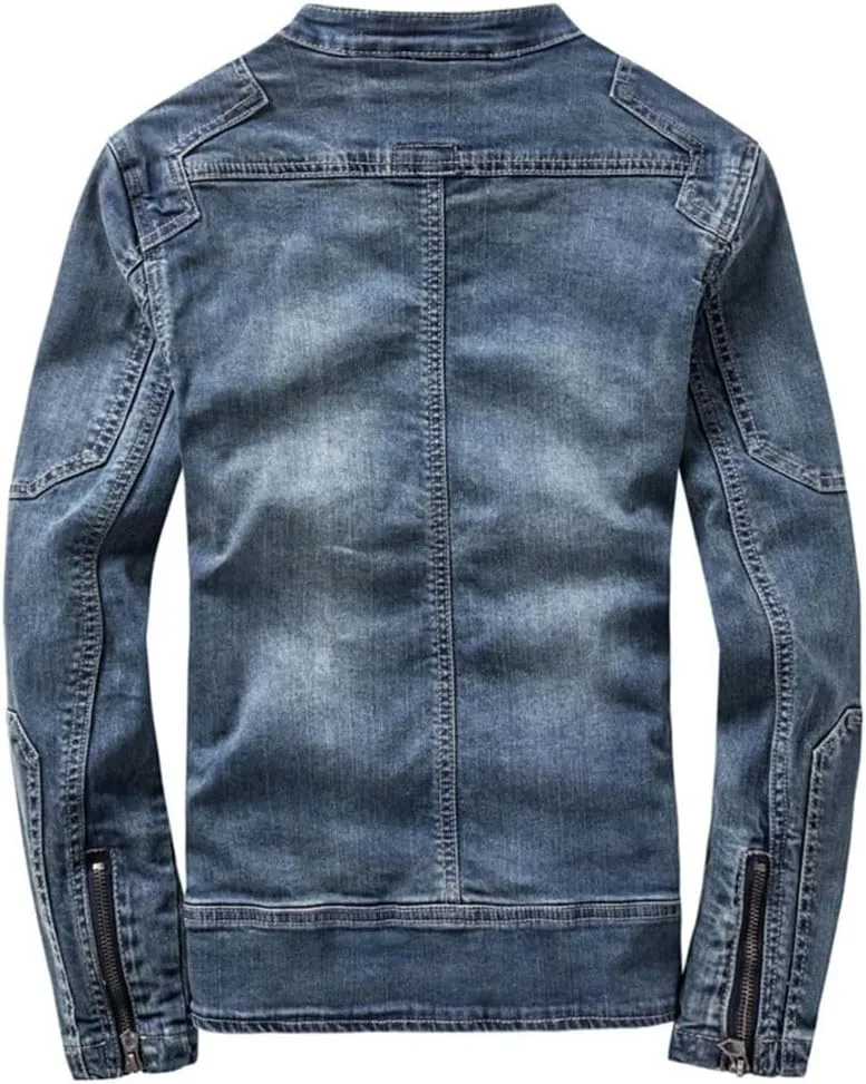 Men Denim Jackets Slim Fits Motocycle Denim Top Zipper Pocket Jean Outerwear