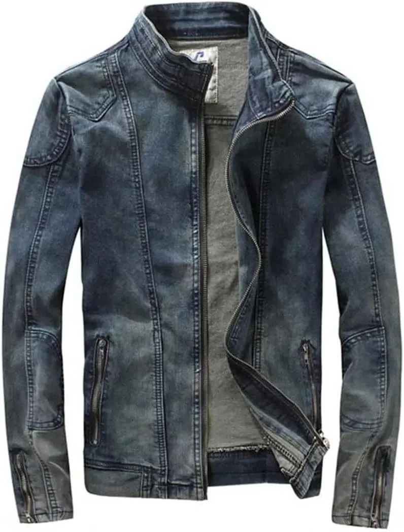 Men Denim Jackets Slim Fits Motocycle Denim Top Zipper Pocket Jean Outerwear