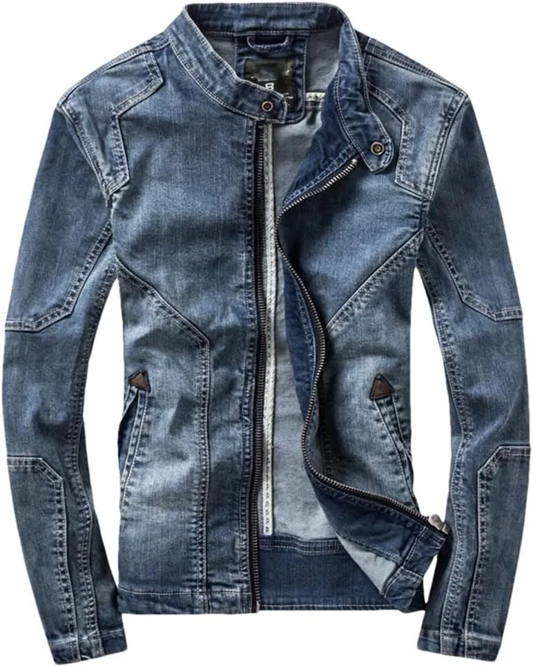 Men Denim Jackets Slim Fits Motocycle Denim Top Zipper Pocket Jean Outerwear