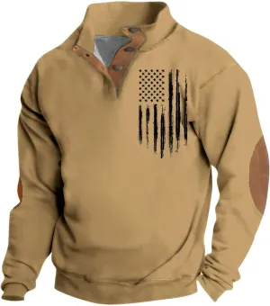 Men's American Flag Graphic Sweatshirts Button Stand Collar Long Sleeve Patriotic Pullover, S-3XL