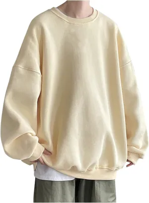 Men's Baggy Sweater Fashion Solid Crewneck Drop Shoulder Sleeve Pullover Sweatshirt Loose Crewneck Sweater