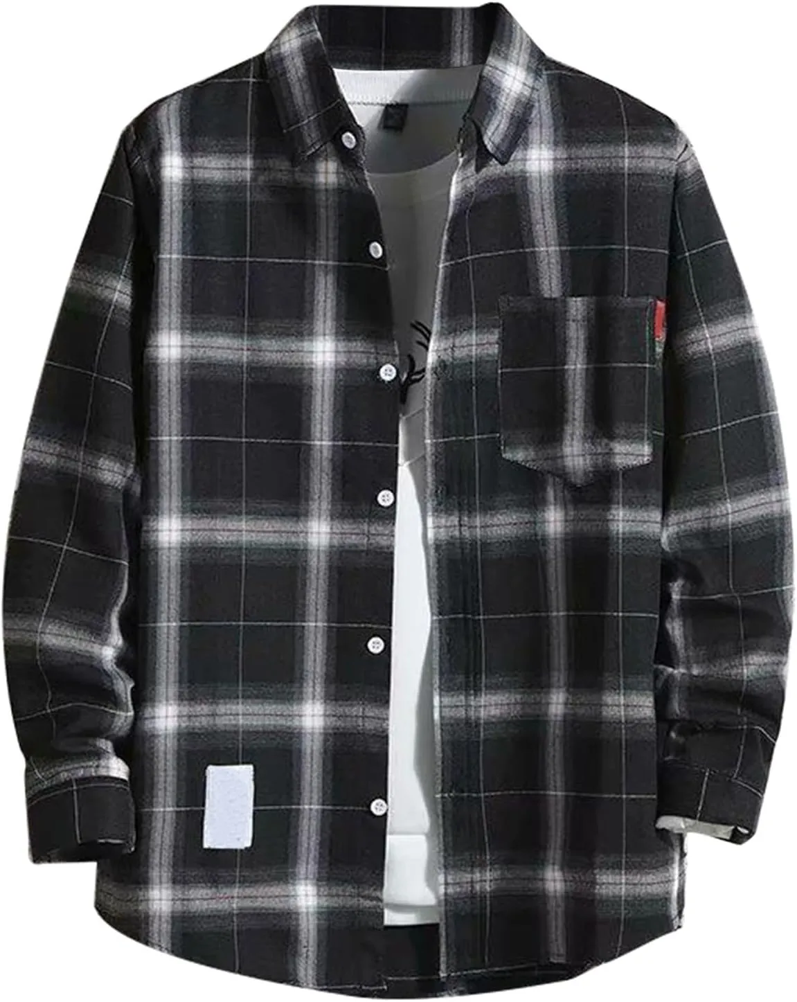 Mens Button Down Shirts Long Sleeve Slim Fit Shirts Vintage Checked Casual Stylish T-Shirts Fall Cardigan with Pockets