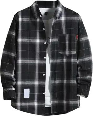 Mens Button Down Shirts Long Sleeve Slim Fit Shirts Vintage Checked Casual Stylish T-Shirts Fall Cardigan with Pockets