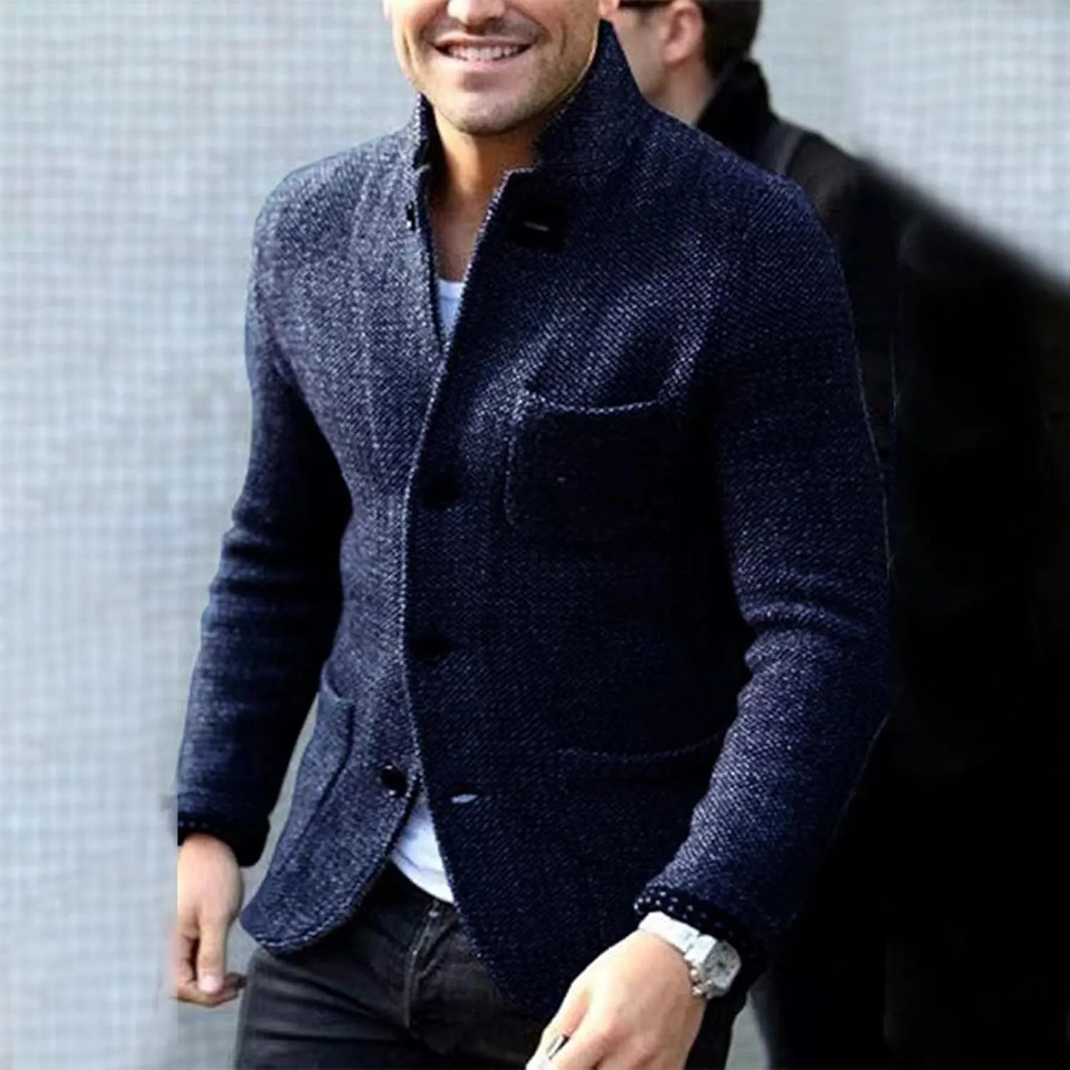 Men's Cardigan Sweater Mock Turtleneck Long Sleeve Button Down Cable Knit Sweaters Winter Thermal Fleece Jacket with Pockets