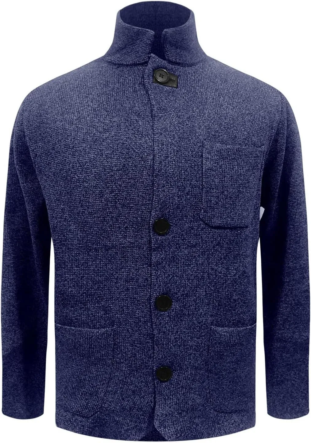Men's Cardigan Sweater Mock Turtleneck Long Sleeve Button Down Cable Knit Sweaters Winter Thermal Fleece Jacket with Pockets
