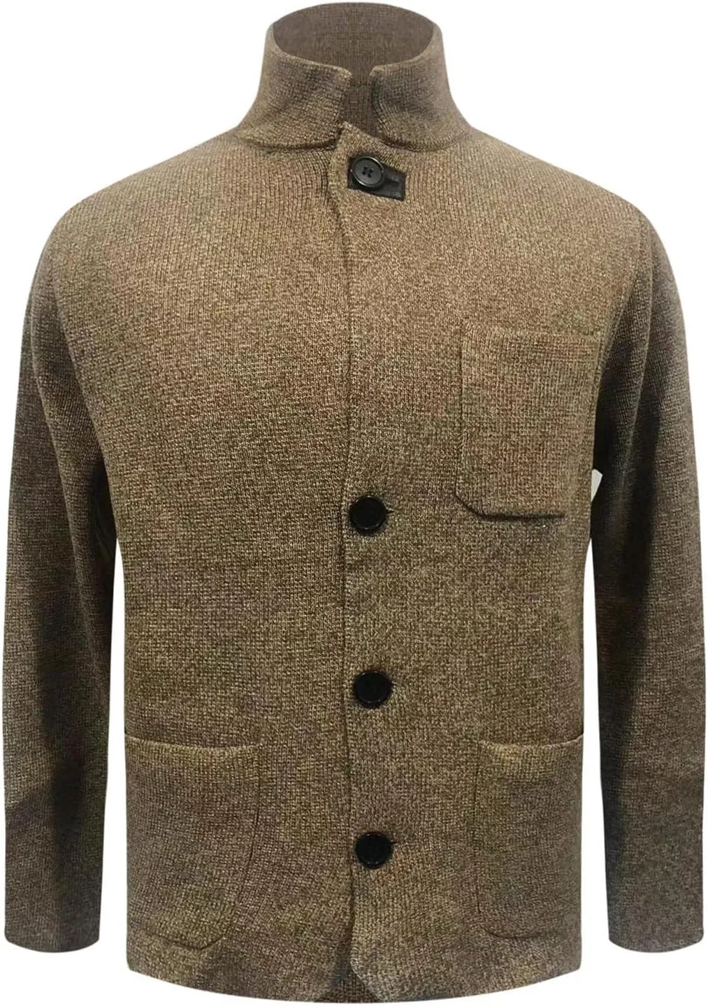 Men's Cardigan Sweater Mock Turtleneck Long Sleeve Button Down Cable Knit Sweaters Winter Thermal Fleece Jacket with Pockets