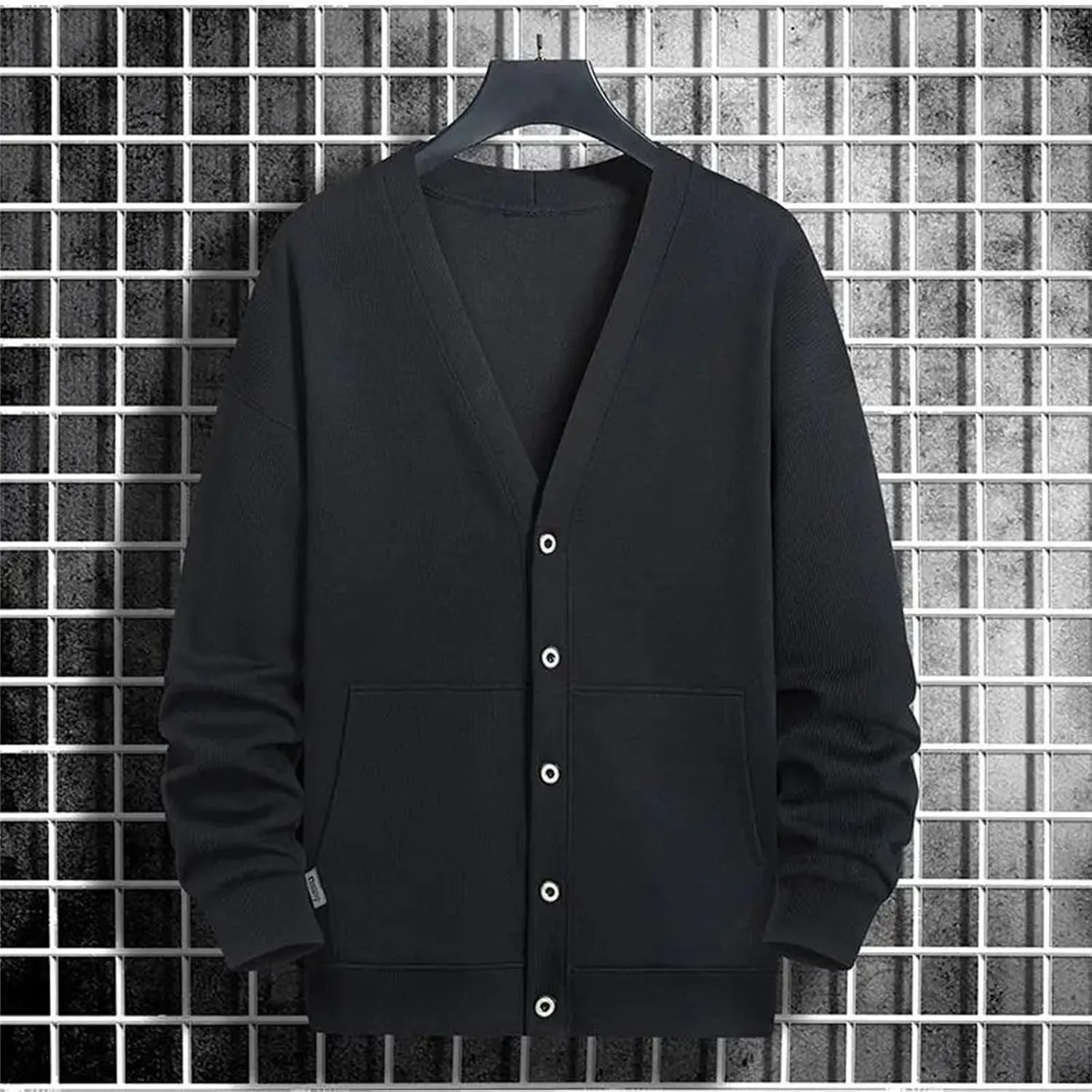 Men's Cardigan Sweaters V Neck Button Down Sweaters with Pockets Solid Color Long-Sleeved Sweaters Large