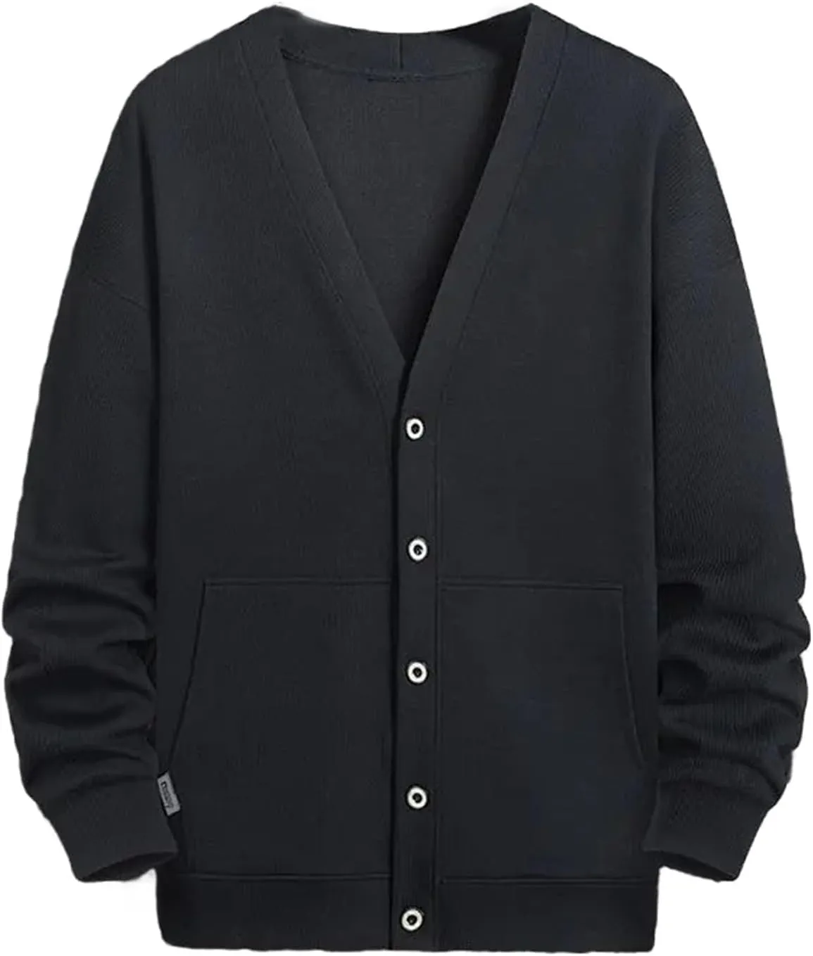Men's Cardigan Sweaters V Neck Button Down Sweaters with Pockets Solid Color Long-Sleeved Sweaters Large