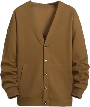 Men's Cardigan Sweaters V Neck Button Down Sweaters with Pockets Solid Color Long-Sleeved Sweaters Large