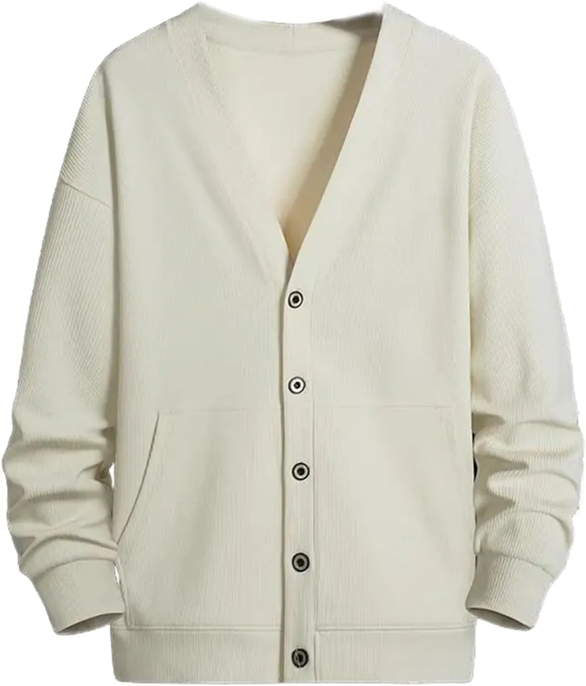 Men's Cardigan Sweaters V Neck Button Down Sweaters with Pockets Solid Color Long-Sleeved Sweaters Large