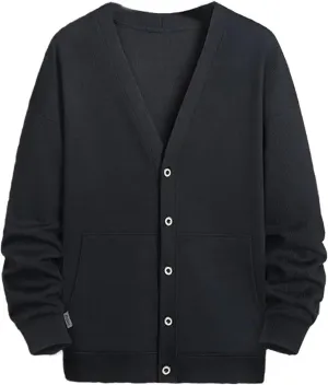 Men's Cardigan Sweaters V Neck Button Down Sweaters with Pockets Solid Color Long-Sleeved Sweaters Large