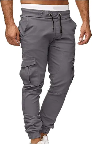 Men's Cargo Pants Stretch Skinny Fit Drawstring Cycling Climbing Trouser Casual Stylish Slacks Tapered Sweatpants