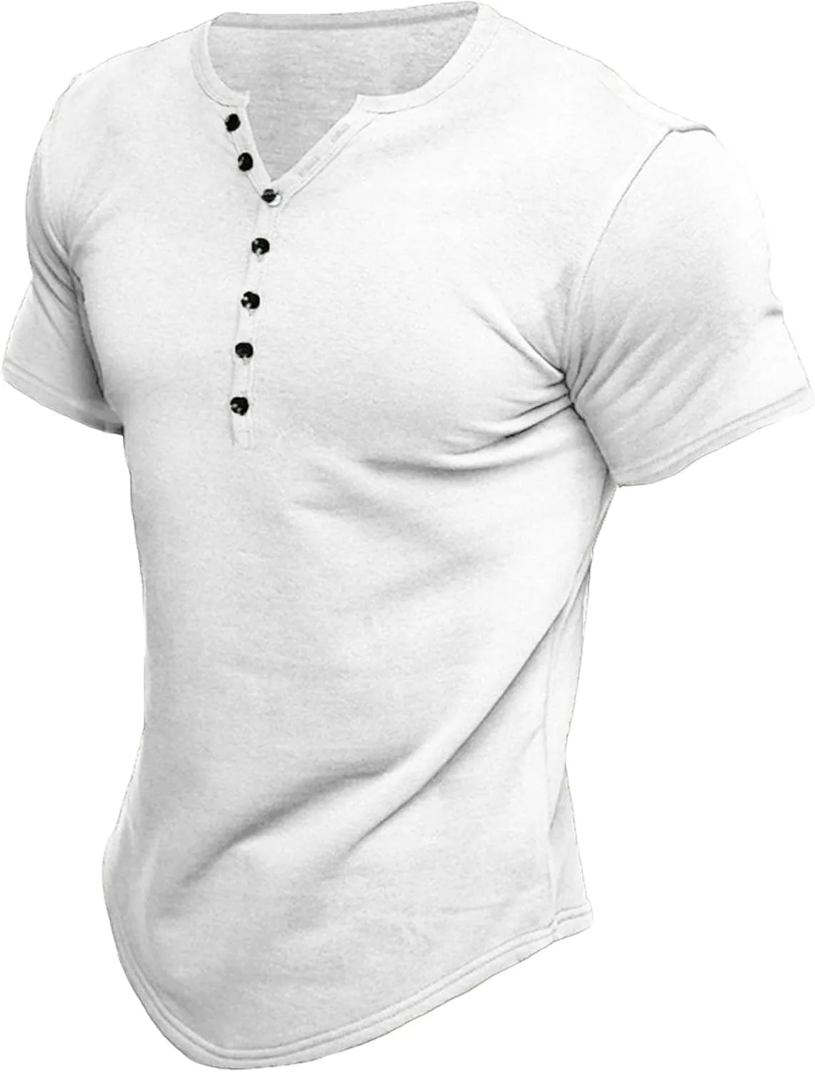 Men's Casual Button Cotton T Shirts Short Sleeve V-Neck Slim Fit Stretch Solid Shirt Classic Basic Pullover Tops