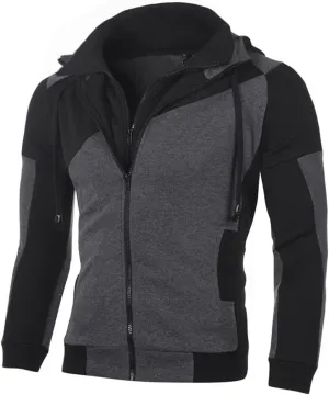 Mens Casual Hoodies Pullover Fake Two-Piece Sports Sweatshirt Long Sleeve Zipper Hooded Jacket Coats Hoodies