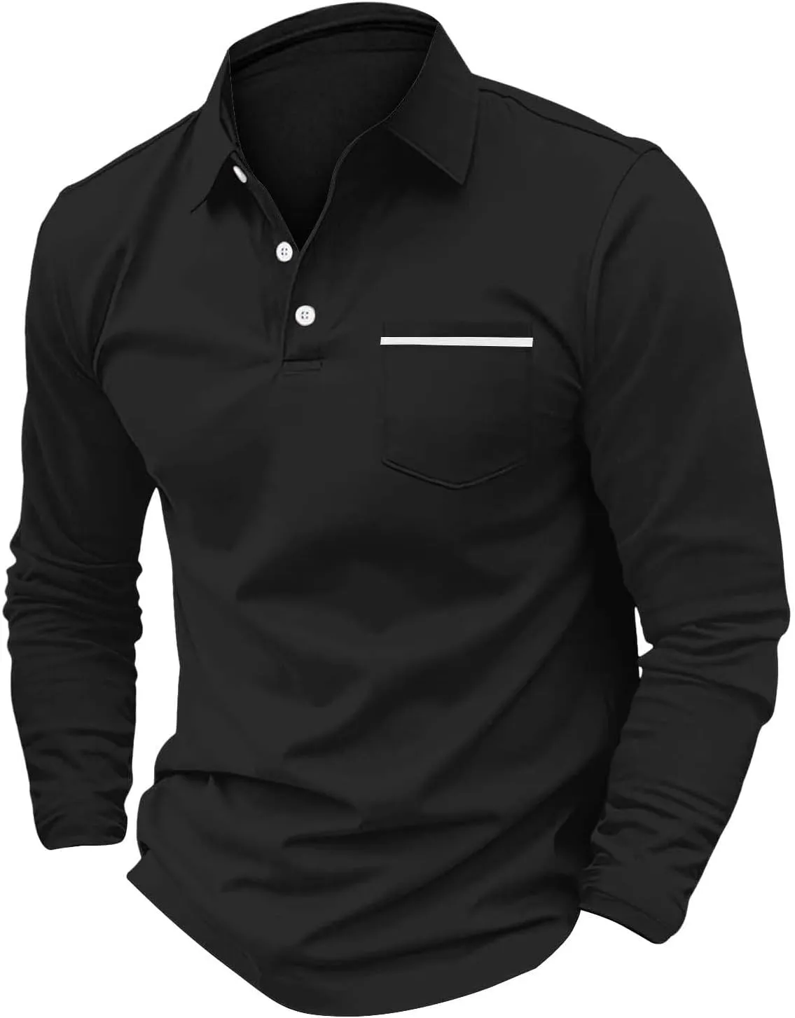 Men's Casual Patchwork Polo Shirts Classic Button Basic Long Sleeve Shirt Stretch Soft Basic Tees Golf Stylish Tops