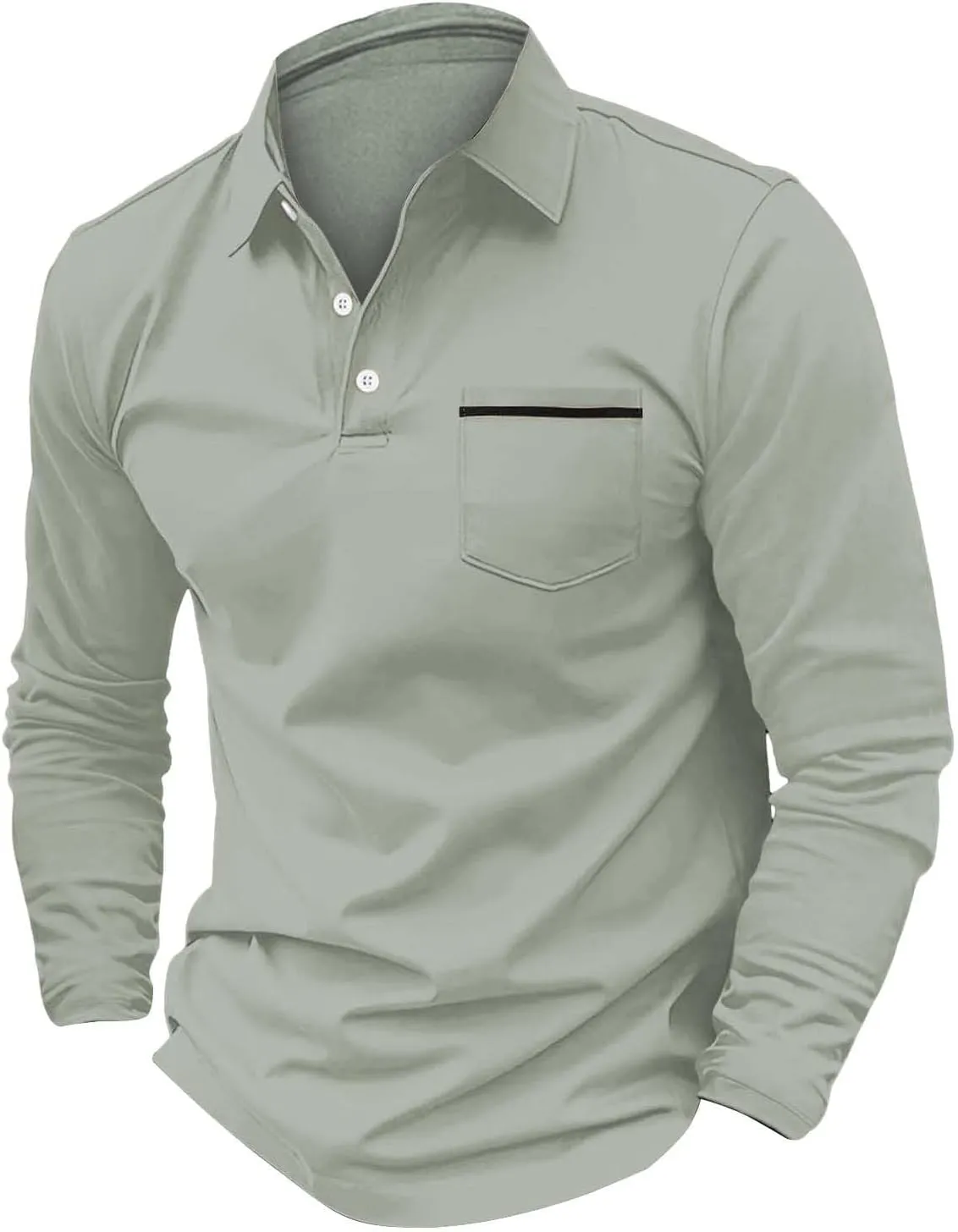Men's Casual Patchwork Polo Shirts Classic Button Basic Long Sleeve Shirt Stretch Soft Basic Tees Golf Stylish Tops