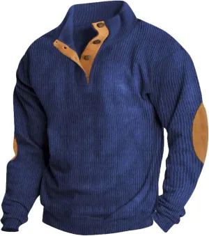 Men's Corduroy Sweatshirts Long Sleeve Henry Collar 1/4 Button Casual Outdoor Pullover