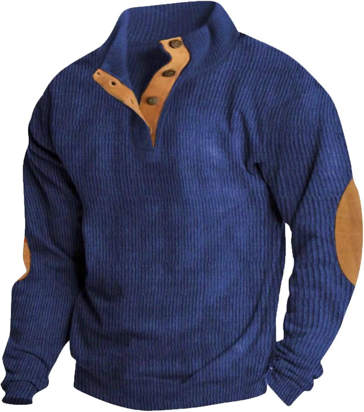 Men's Corduroy Sweatshirts Long Sleeve Henry Collar 1/4 Button Casual Outdoor Pullover