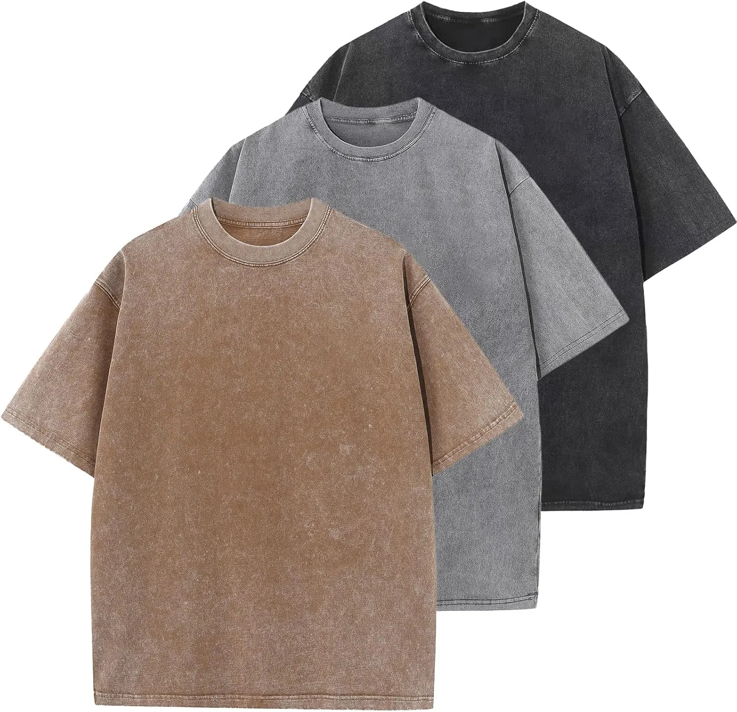 Men's Cotton T-Shirts Oversized Unisex Short Sleeves Casual Loose Wash Solid Basic Tee Tops