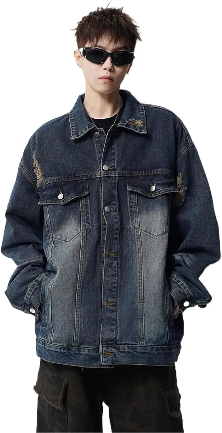 Men's Denim Coat American Retro Spring Casual Denim Jacket for MEN