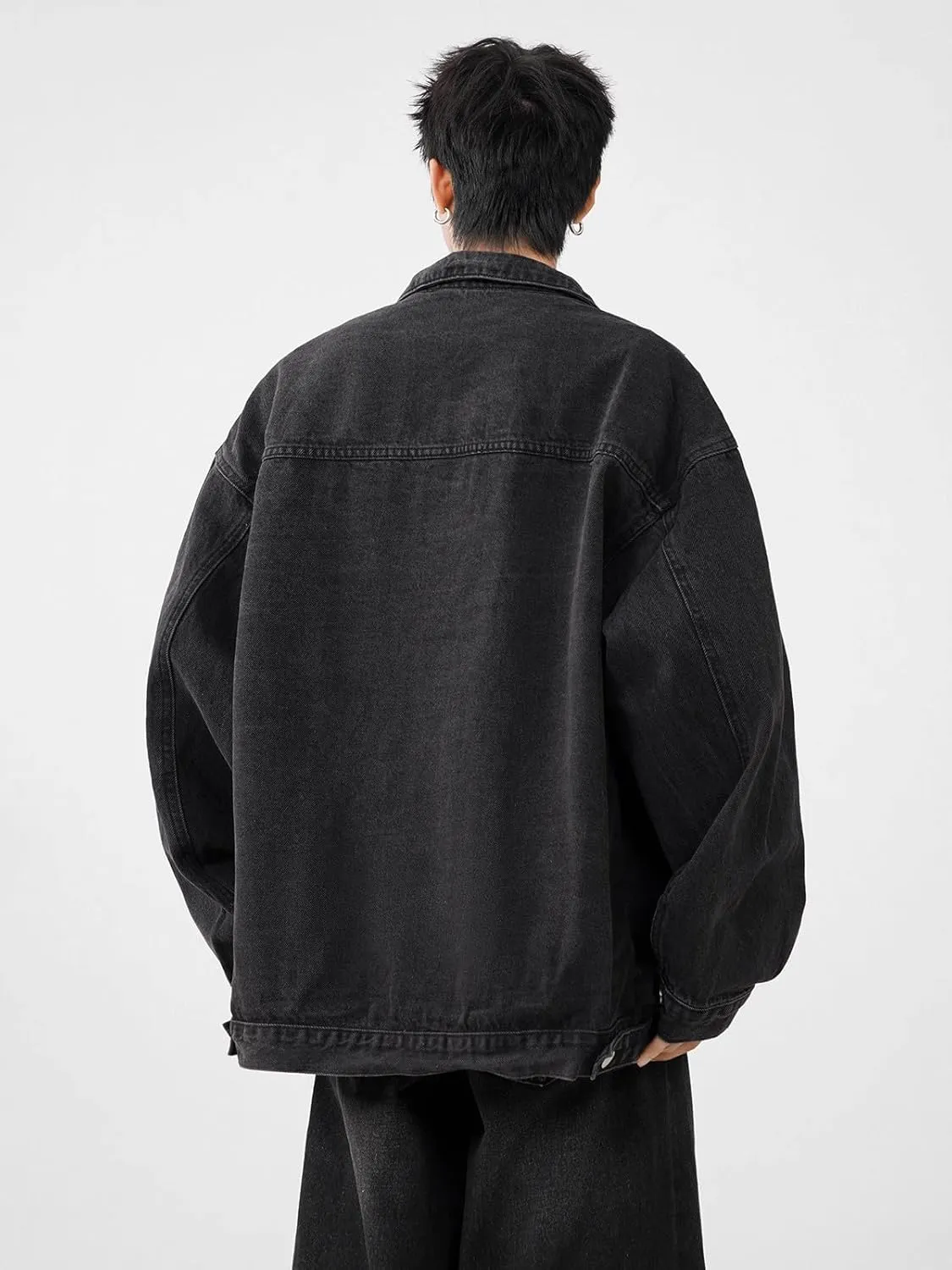 Men's Denim Jacket Retro American Loose Workwear Denim Coat for Men