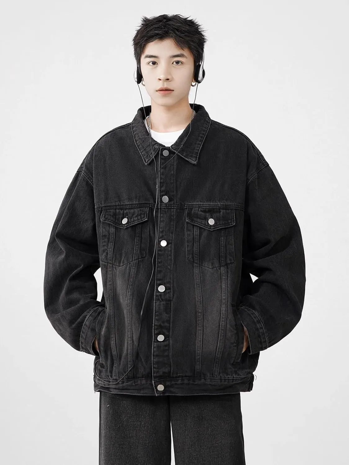 Men's Denim Jacket Retro American Loose Workwear Denim Coat for Men