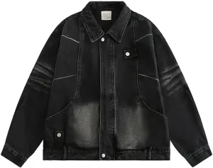 MenS Denim Jacket Retro Cotton Denim Coat Loose Fit Jeans Vintage Oversize Couple Denim Jacket