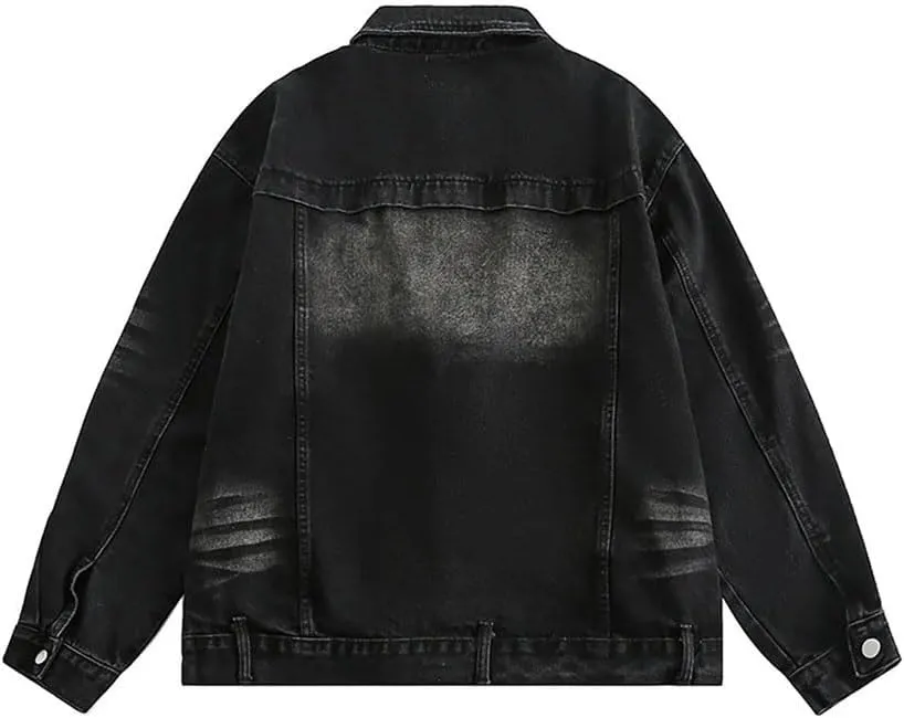 MenS Denim Jacket Retro Cotton Denim Coat Loose Fit Jeans Vintage Oversize Couple Denim Jacket