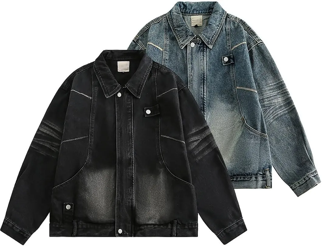 MenS Denim Jacket Retro Cotton Denim Coat Loose Fit Jeans Vintage Oversize Couple Denim Jacket