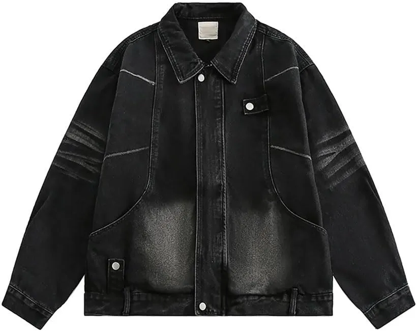 MenS Denim Jacket Retro Cotton Denim Coat Loose Fit Jeans Vintage Oversize Couple Denim Jacket