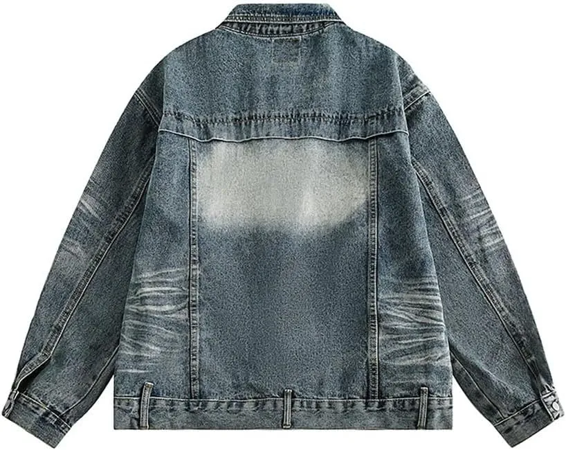 MenS Denim Jacket Retro Cotton Denim Coat Loose Fit Jeans Vintage Oversize Couple Denim Jacket