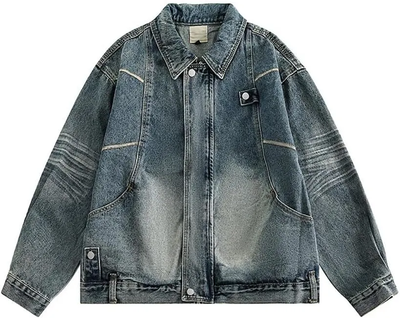 MenS Denim Jacket Retro Cotton Denim Coat Loose Fit Jeans Vintage Oversize Couple Denim Jacket