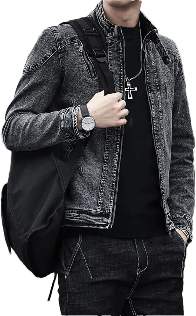 Men's Denim Jacket Retro Lapel Denim High Street Versatile Jacket