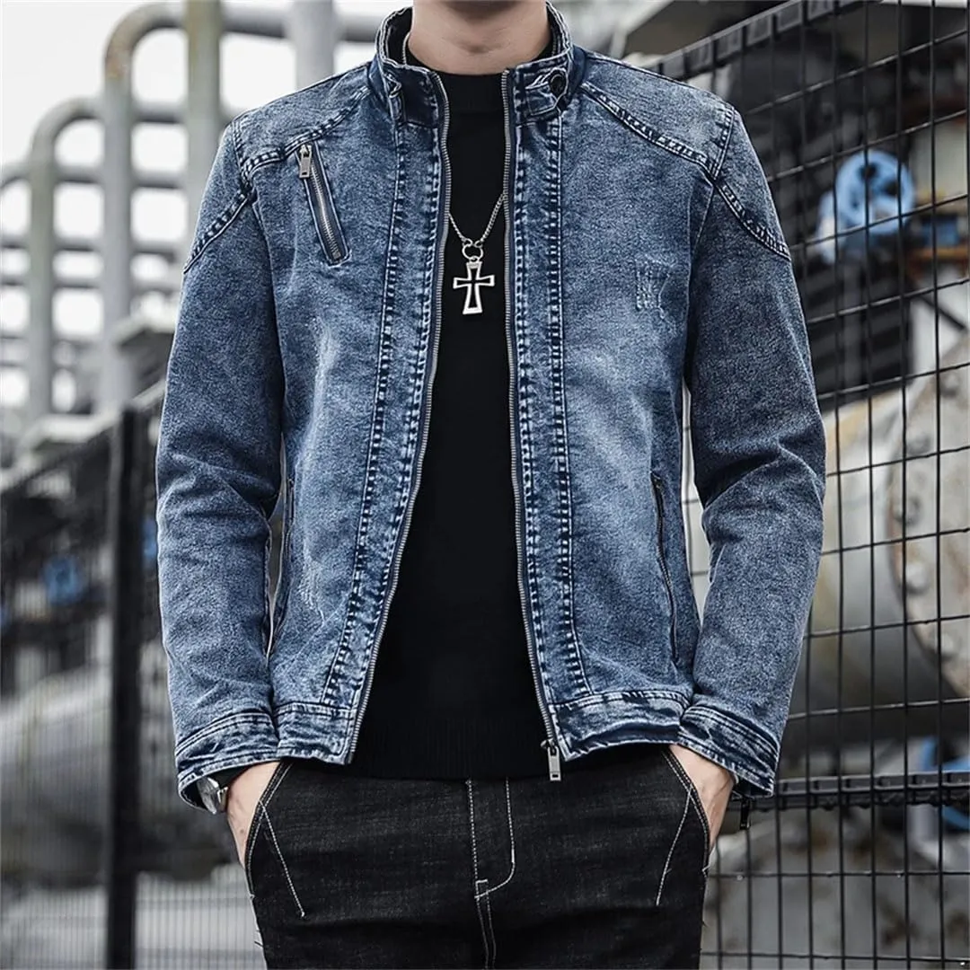 Men's Denim Jacket Retro Lapel Denim High Street Versatile Jacket
