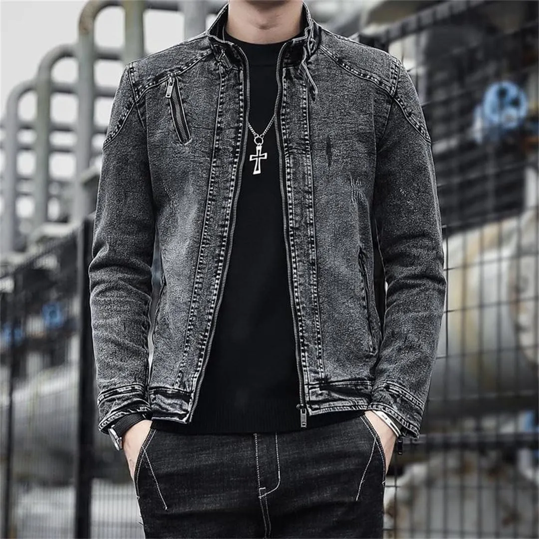Men's Denim Jacket Retro Lapel Denim High Street Versatile Jacket