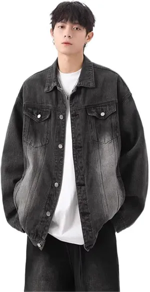 Men's Denim Jacket Spring Autumn American Retro Denim Coat for Men