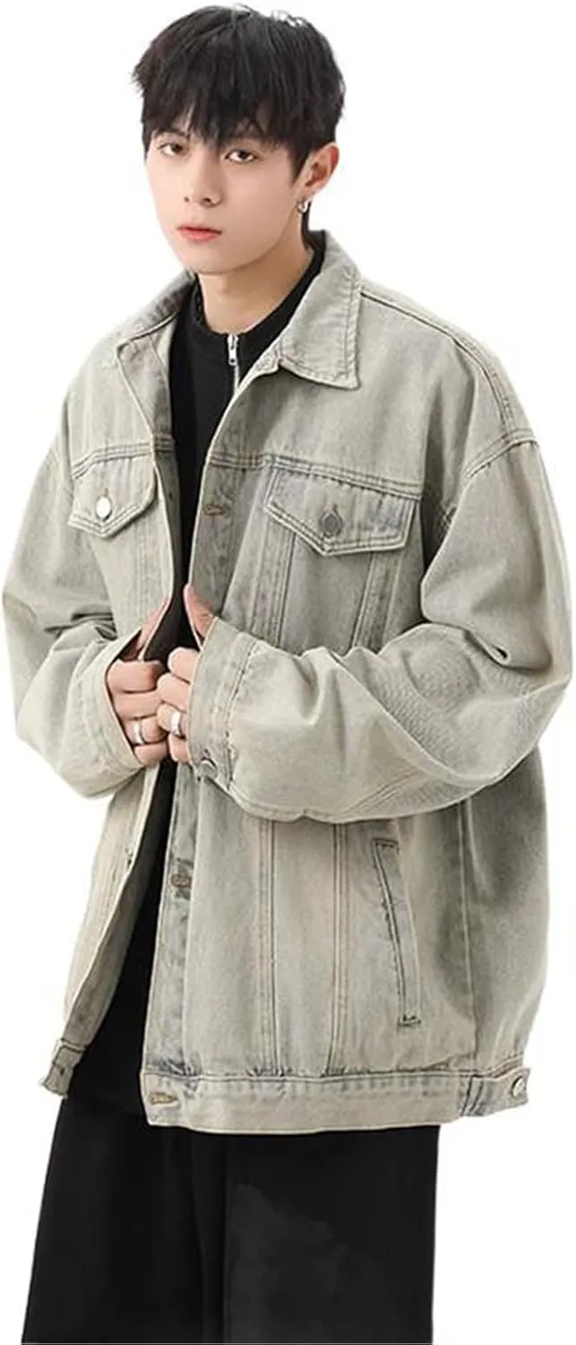 Men's Denim Jacket Spring Autumn American Retro Denim Coat for Men