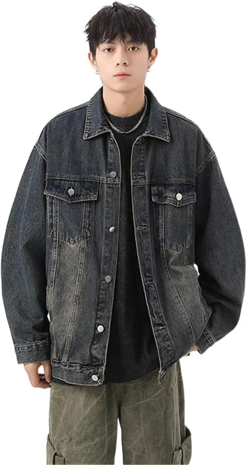 Men's Denim Jacket Spring Autumn American Retro Denim Coat for Men