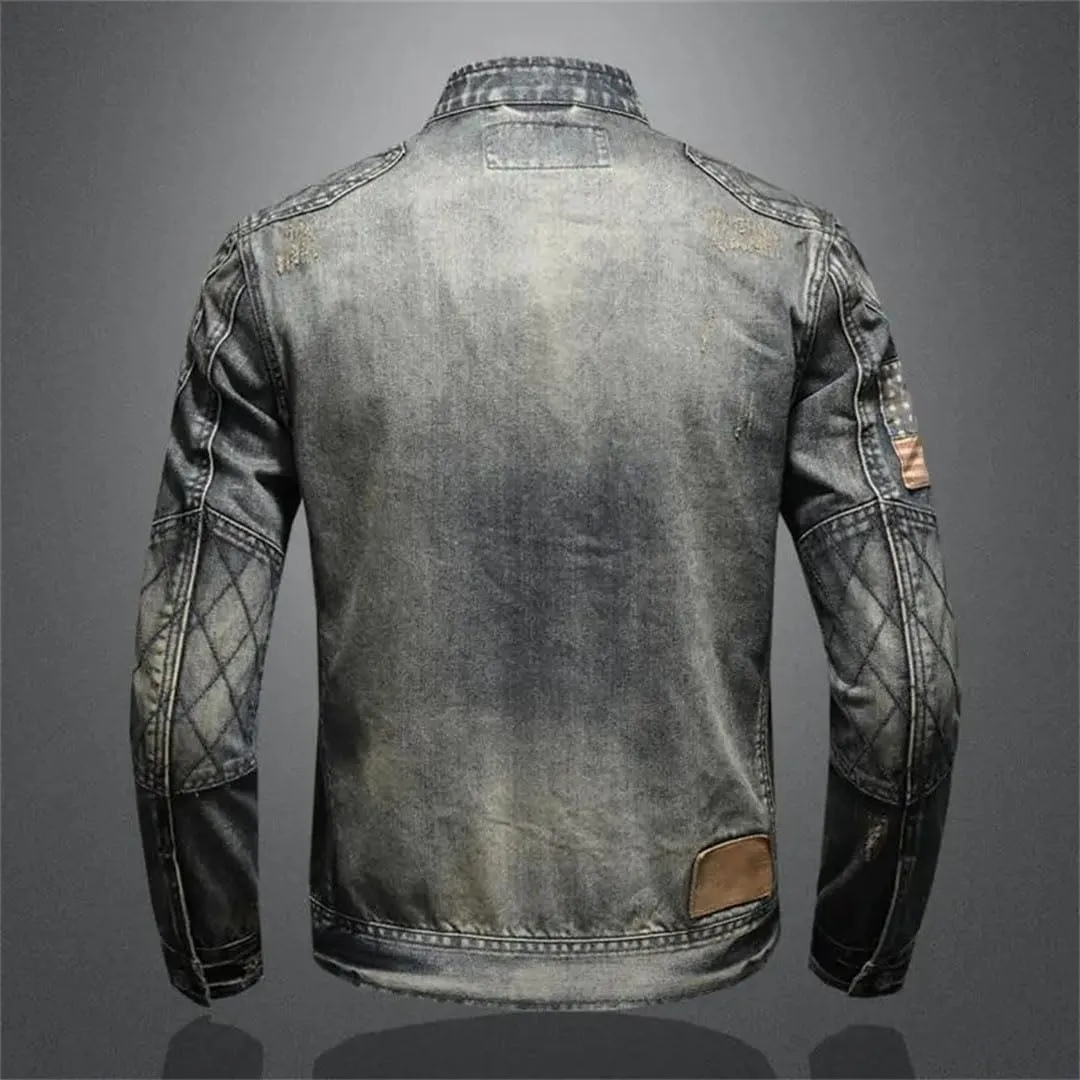 Men's Denim Jacket Stand-Up Collar Zipper Denim Top Jacket