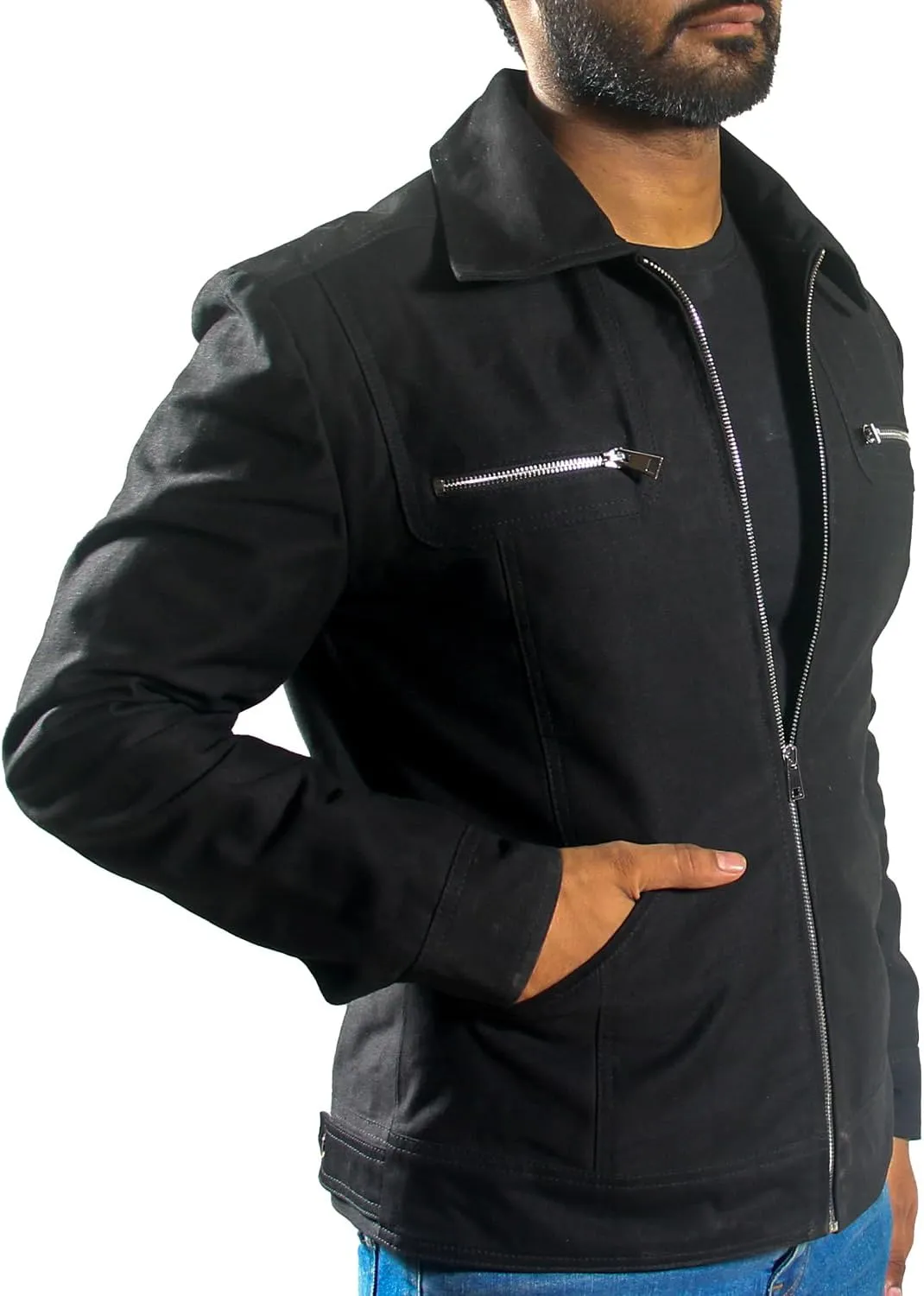 Mens Denim Jacket - Versatile Black Denim Coat Style Jacket
