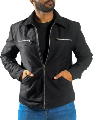 Mens Denim Jacket - Versatile Black Denim Coat Style Jacket