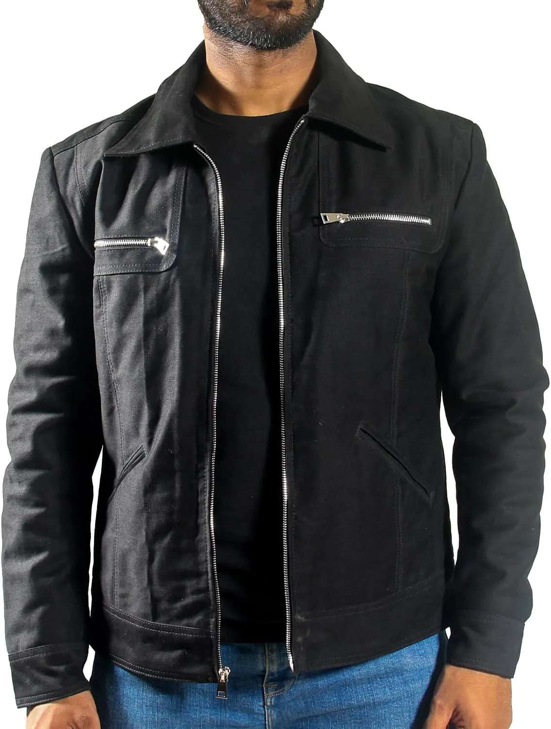 Mens Denim Jacket - Versatile Black Denim Coat Style Jacket