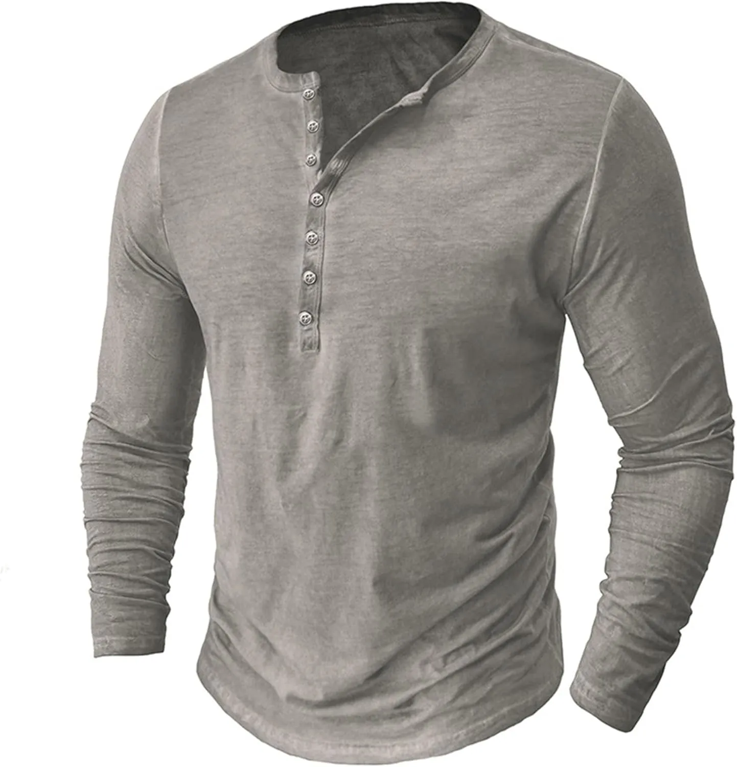 Mens Distressed Henley Shirts Classic Retro Long Sleeve Cotton Tee Shirts Casual Button Down Washed T-Shirts