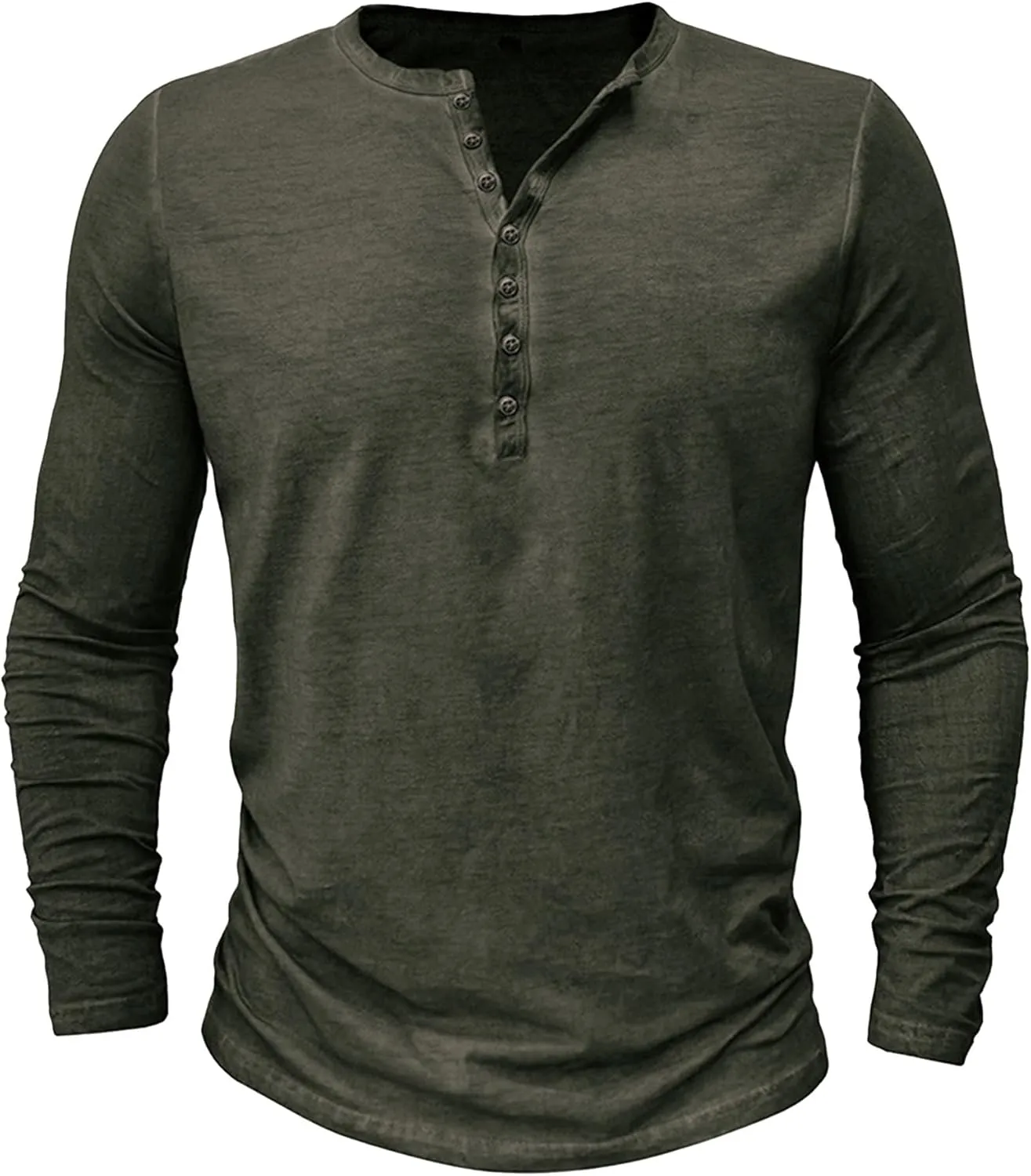 Mens Distressed Henley Shirts Classic Retro Long Sleeve Cotton Tee Shirts Casual Button Down Washed T-Shirts