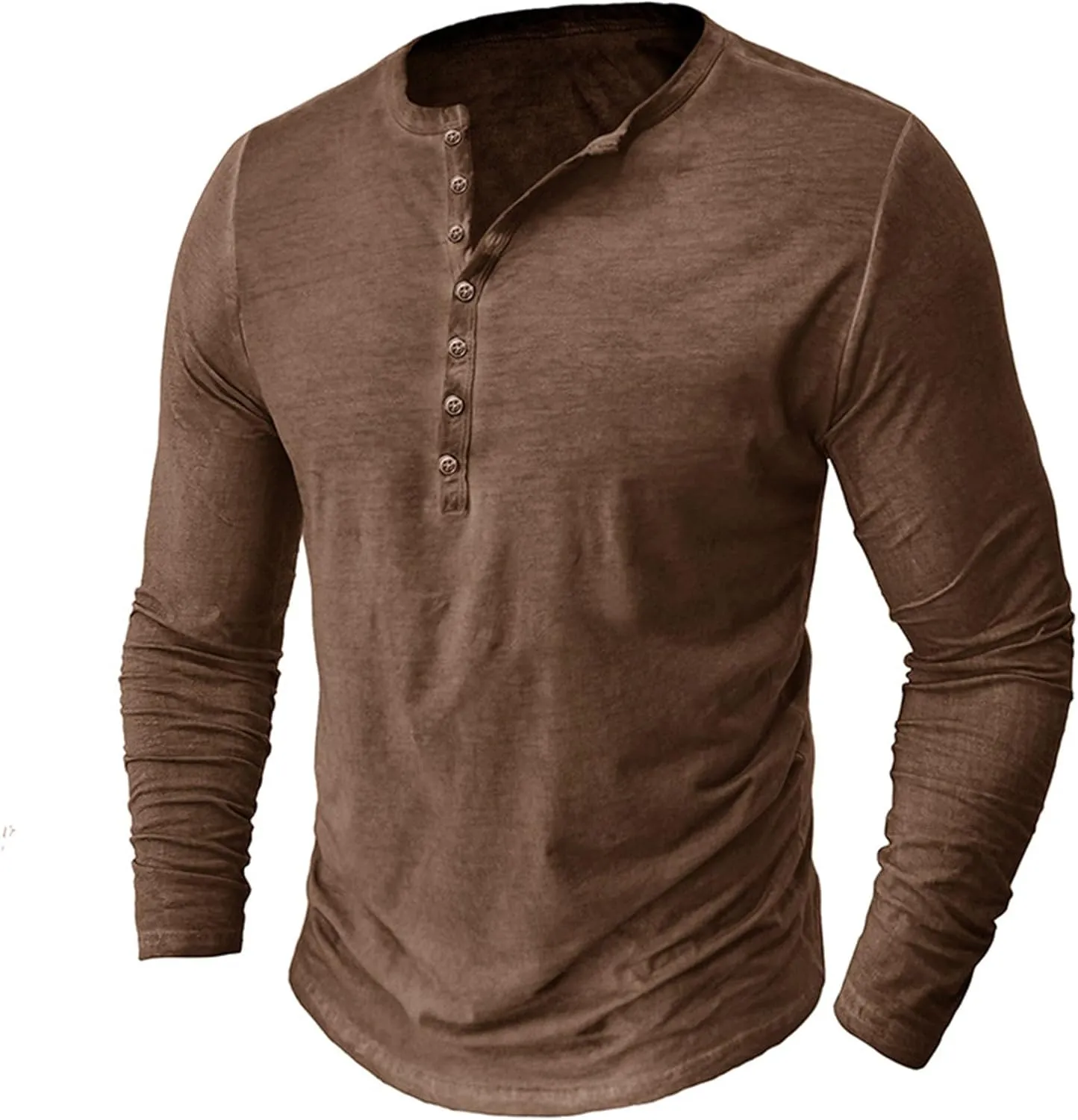 Mens Distressed Henley Shirts Classic Retro Long Sleeve Cotton Tee Shirts Casual Button Down Washed T-Shirts