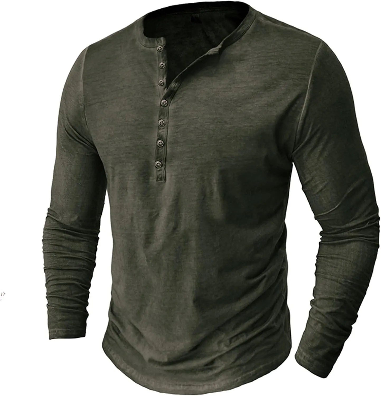 Mens Distressed Henley Shirts Classic Retro Long Sleeve Cotton Tee Shirts Casual Button Down Washed T-Shirts