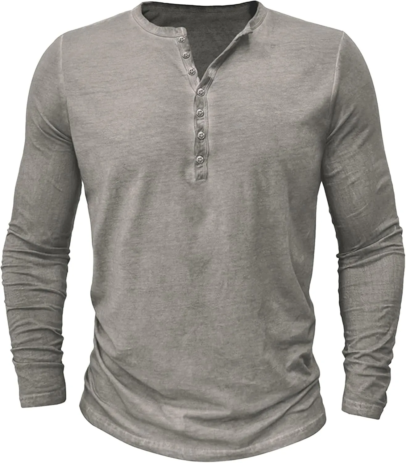 Mens Distressed Henley Shirts Classic Retro Long Sleeve Cotton Tee Shirts Casual Button Down Washed T-Shirts